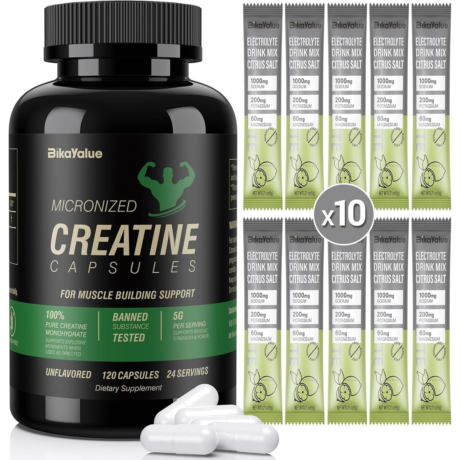 Creatine Capsules & Electrolytes Powder, 150 Creatine Capsules, (30 Servings)