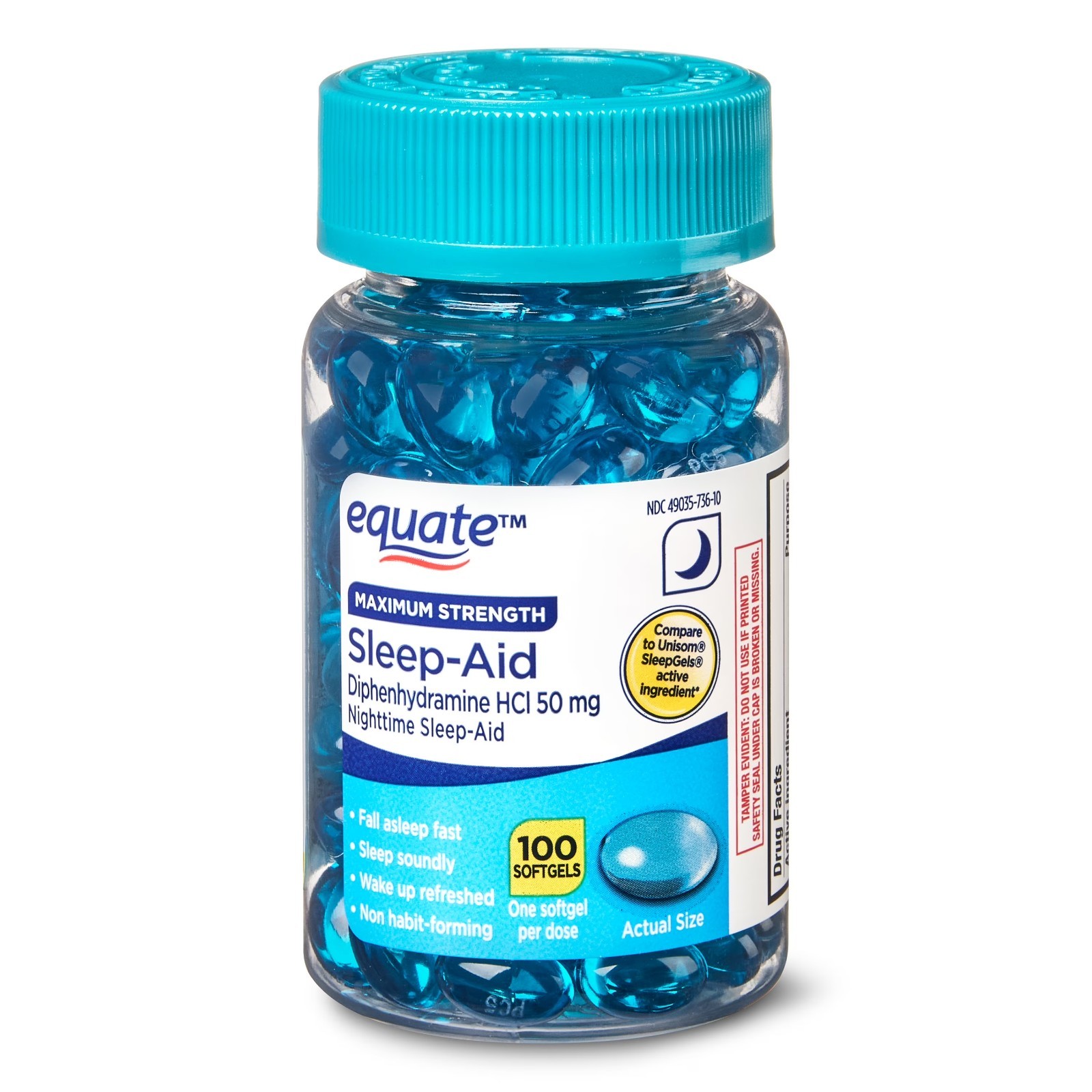 Equate Maximum Strength Nighttime Sleep Aid Sleep Soundly Softgels 100 Count