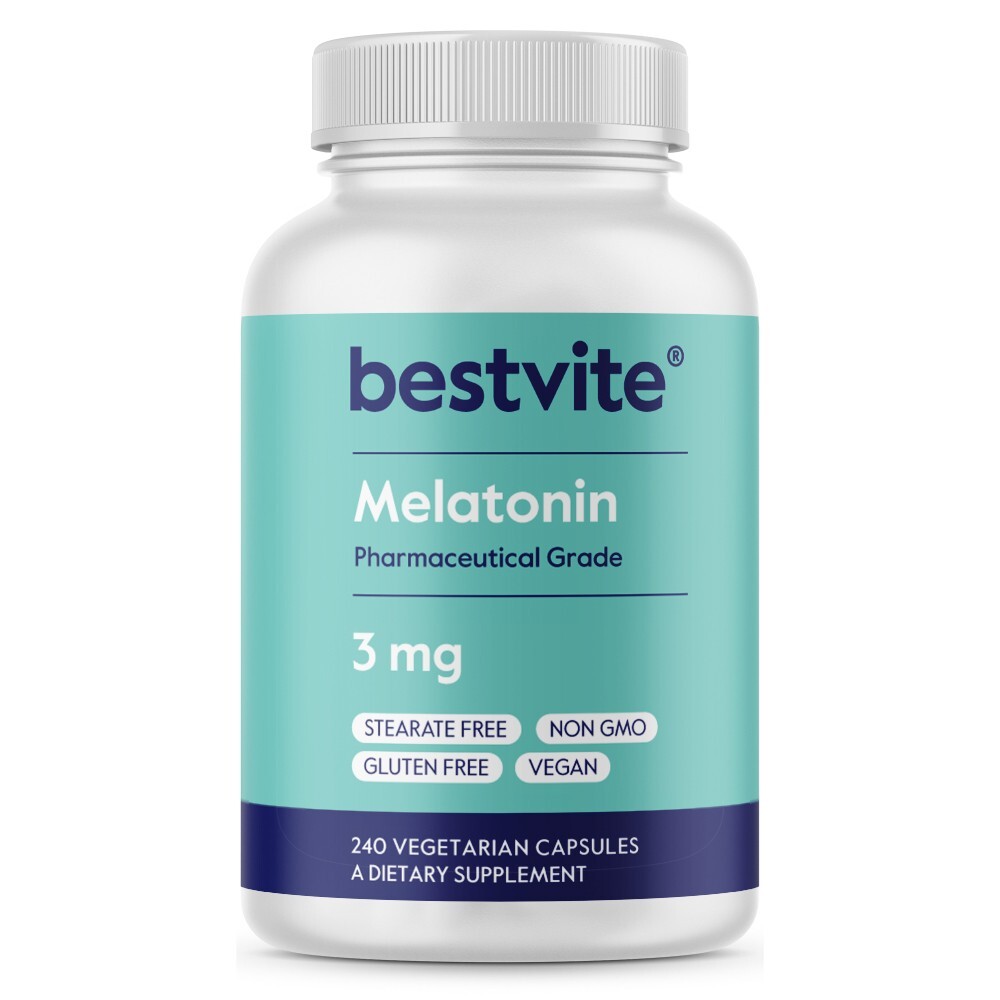 Melatonin 3mg (240 Vegetarian Capsules)-Easy to swallow capsule-Vegan