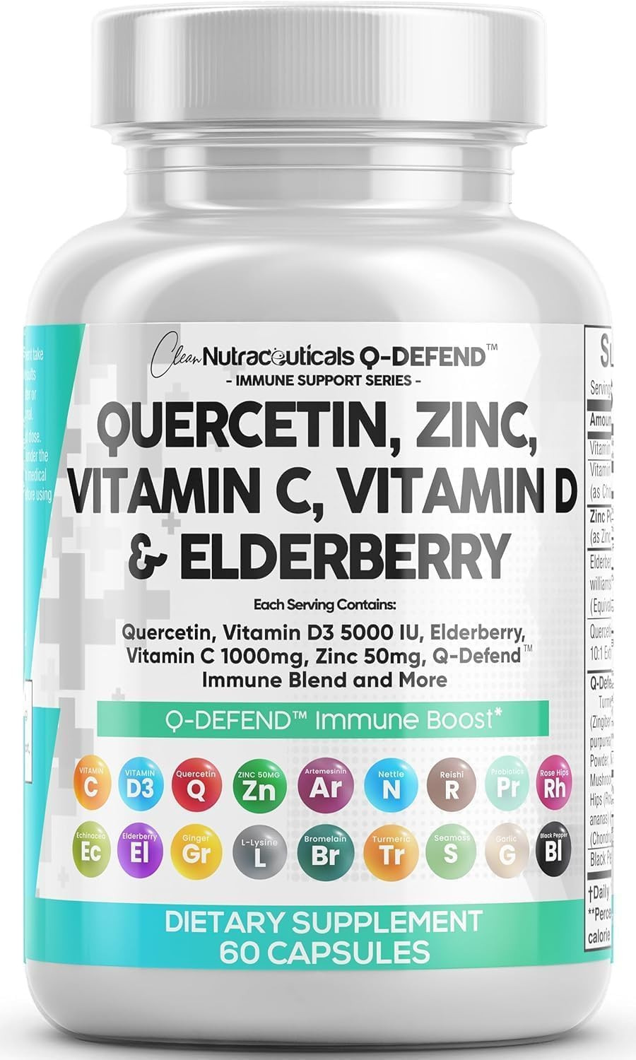 Q Defend Quercetin Supplement with Zinc Vitamin C Vitamin D Elderberry Turmeric