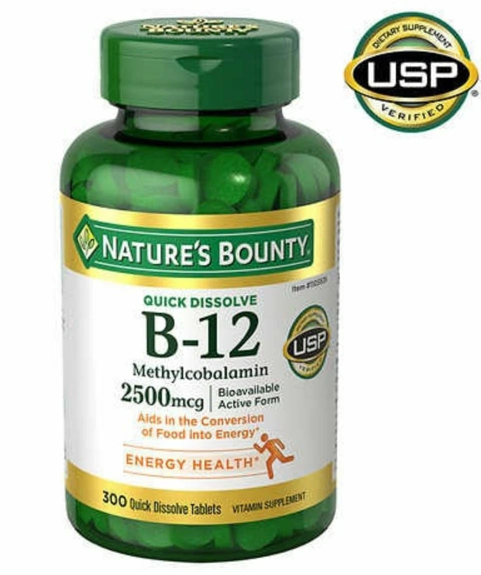 Nature’s Bounty Vitamin B-12 2500 mcg, 300 Quick Dissolve Tablets EXP 05/2027