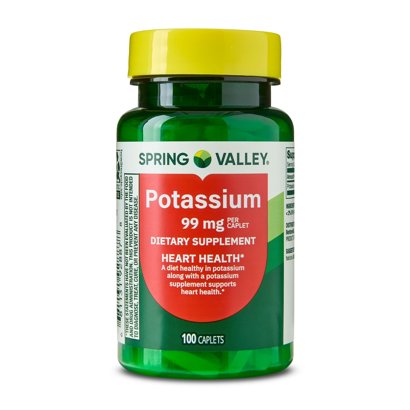 Spring Valley Potassium Dietary Supplement Caplets for Heart Health, 99 mg, 100