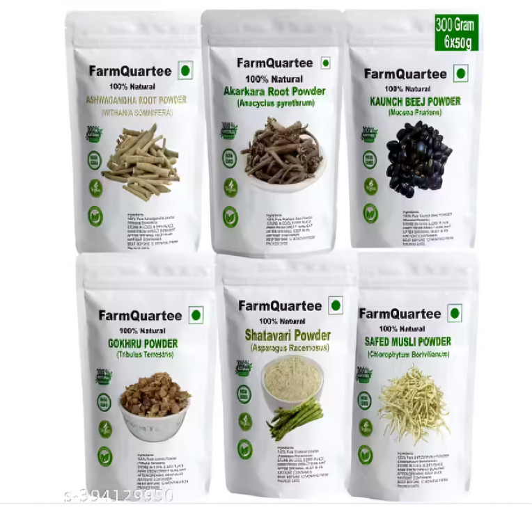 Ashwagandha Musli Shatavari Kaunch Gokhru Akarkara Powder Combo (6 x 50g)