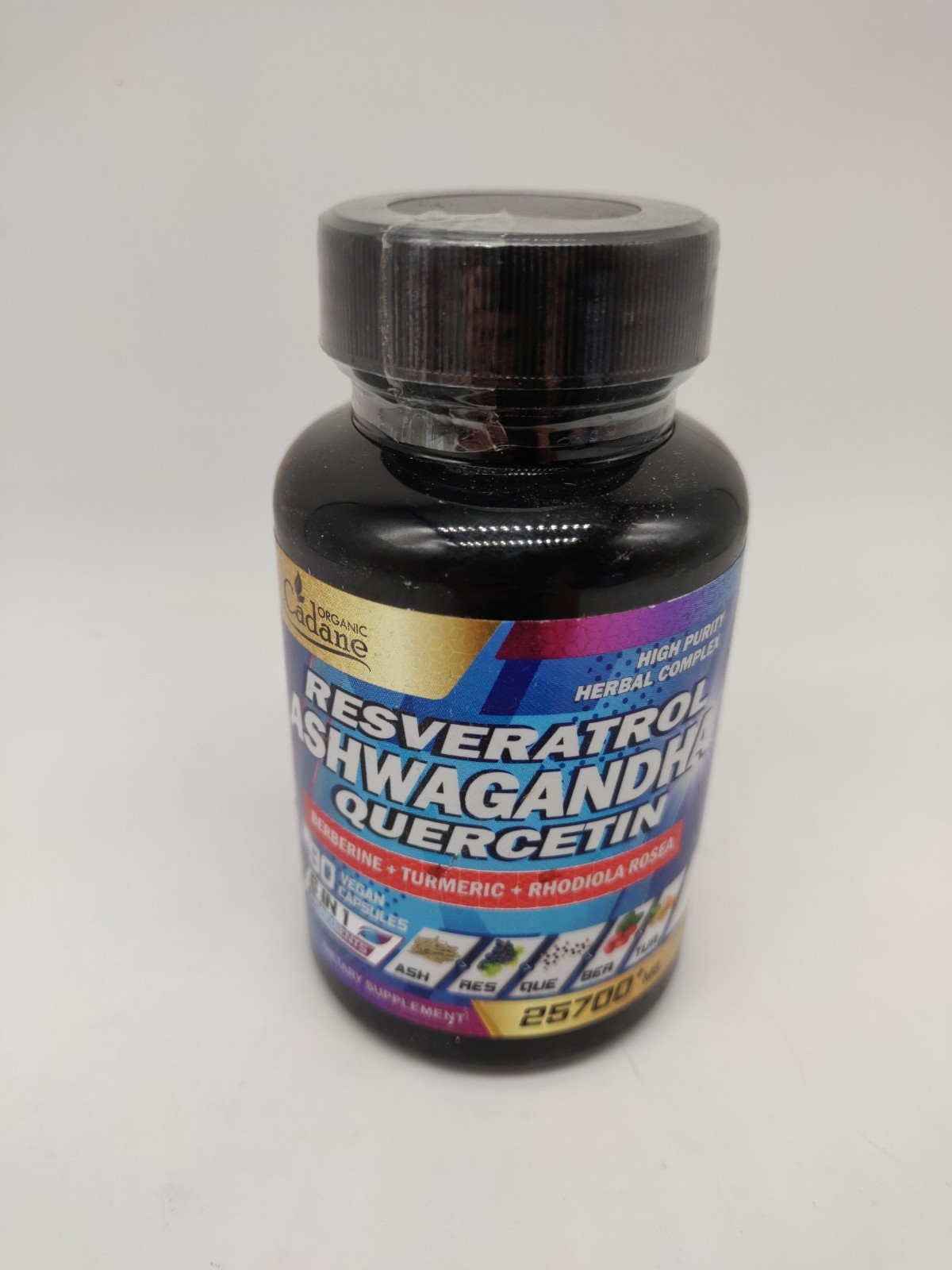 Organic Cadane Ashwagandha Resveratrol Quercetin 90 Caps Exp 12/2026