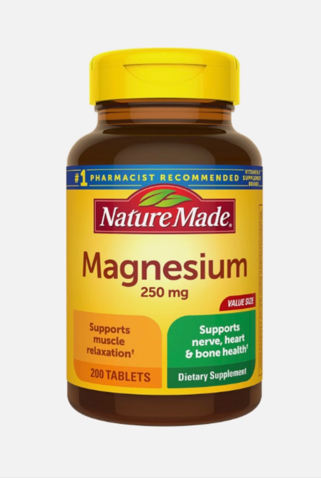 Nature Made Magnesium Supplement 250 mg Tablets – 200 Count Free Shipping USA.