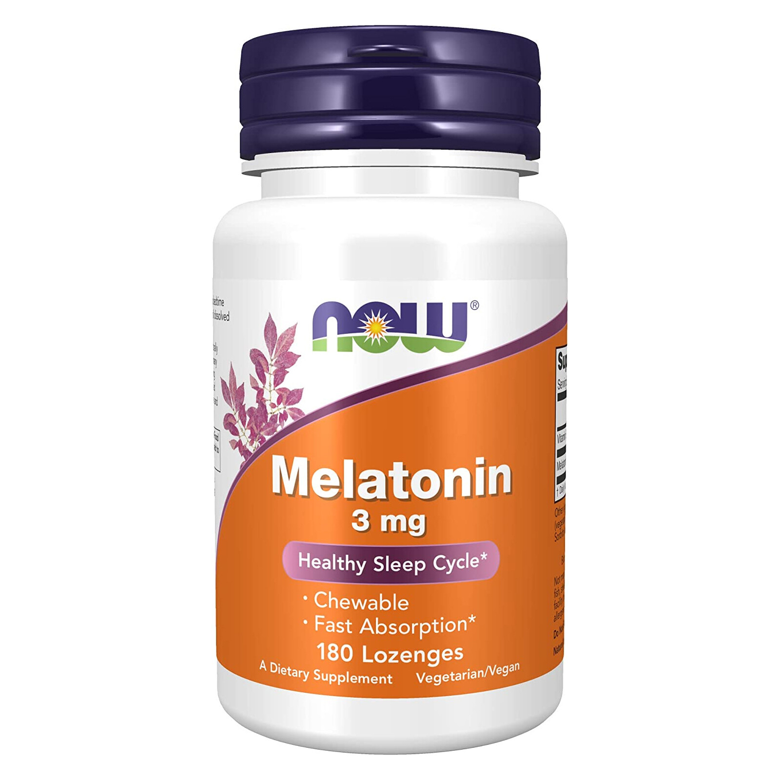 NOW Melatonin 3 mg Chewable- 180 Lozenges, Fast Absorption, Healthy Sleep Cycle