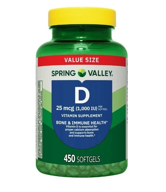 Spring Valley Vitamin D3 Softgels 25 mcg 1,000 IU 450 Count