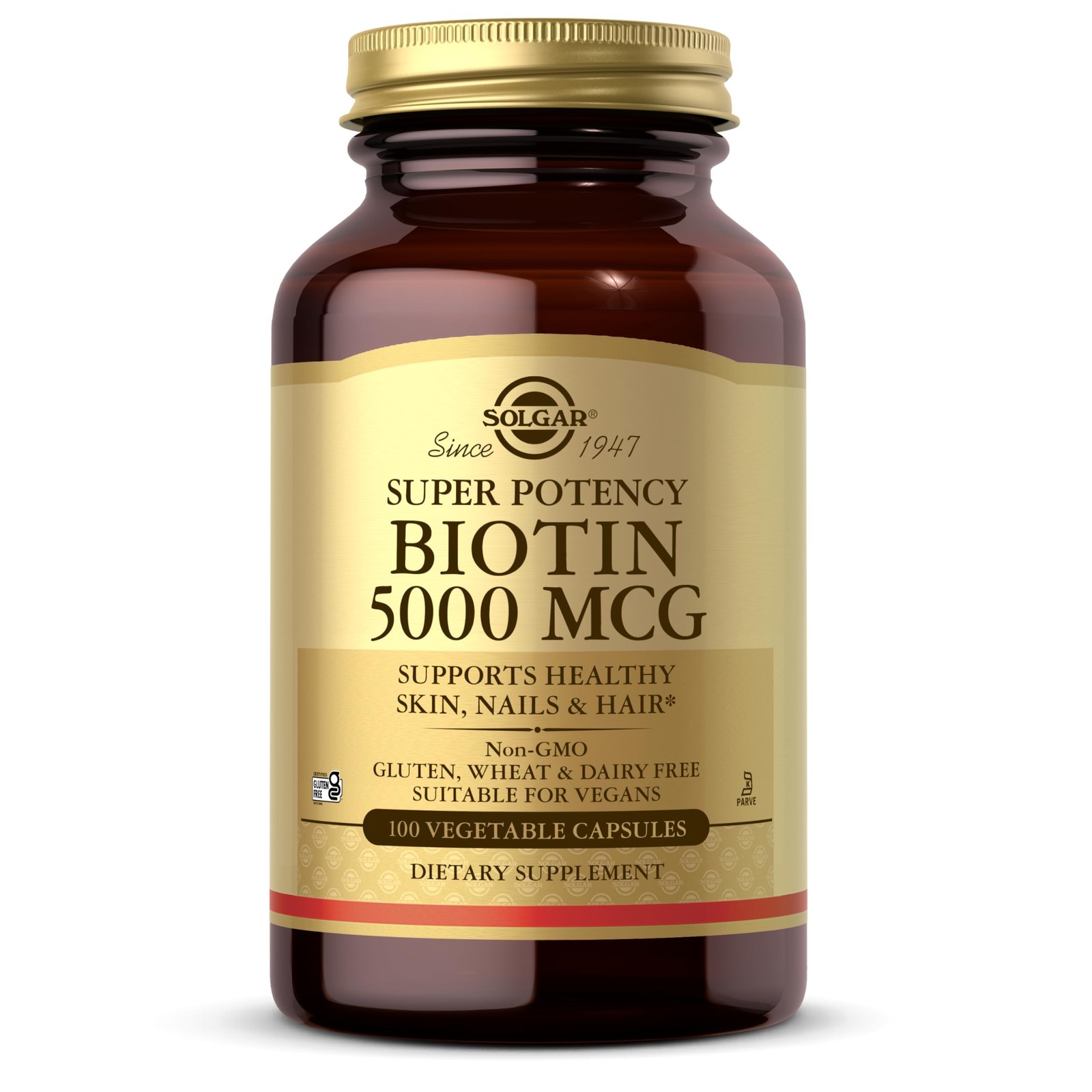 Solgar Biotin 5000 mcg, 100 Veg Caps – Promote Healthy Skin, Nails & Hair –