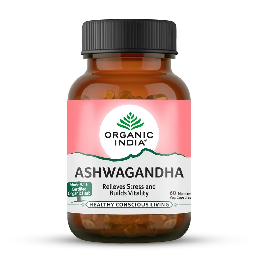 Organic India Pure Ashwagandha Root Capsules – 60 Veg Caps (400mg) I FREE SHIP