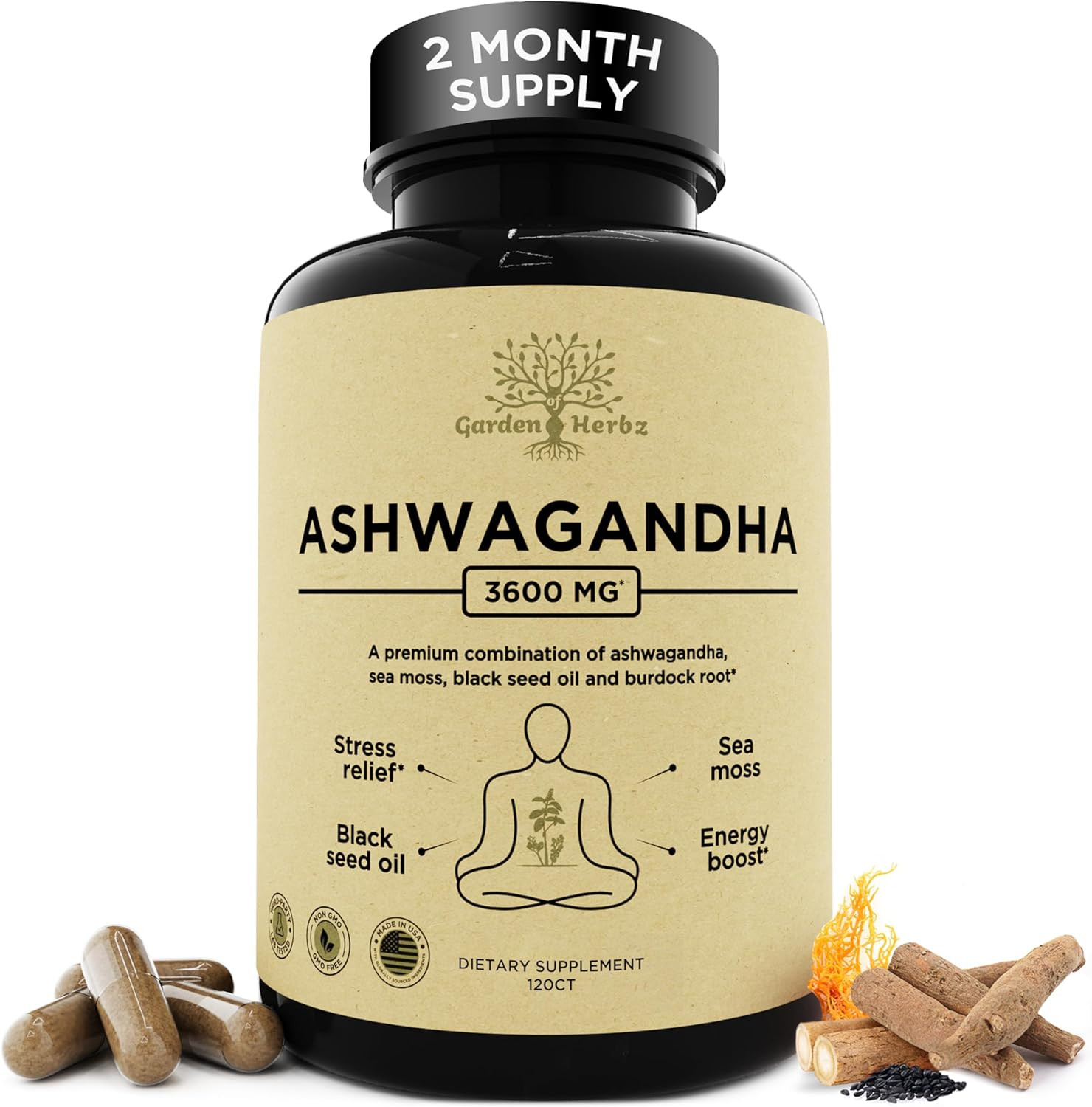 Organic Ashwagandha Root & Irish Sea Moss – 3,600 Mg Ashwagandha Supplement with