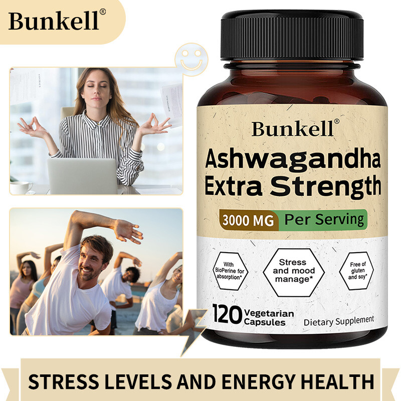 Organic Ashwagandh Capsules 3000mg Supplement w/ Black Pepper Root Powder