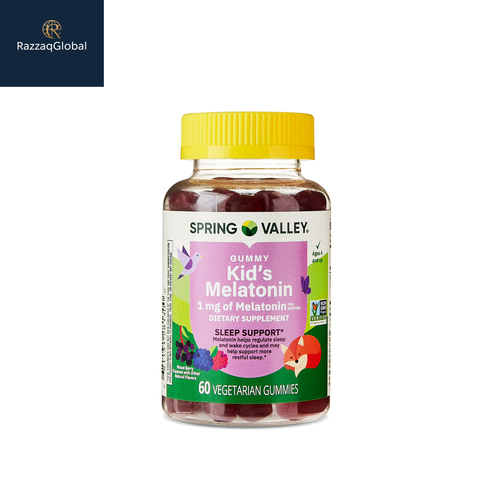 Spring Valley kids melatonin gummies raspberry 1mg 60 count sleep aid