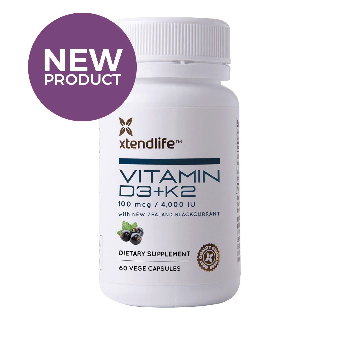 Xtendlife Vitamin D3 +K2 – 4,000 IU/ 100 mcg – 60 Vege Capsules