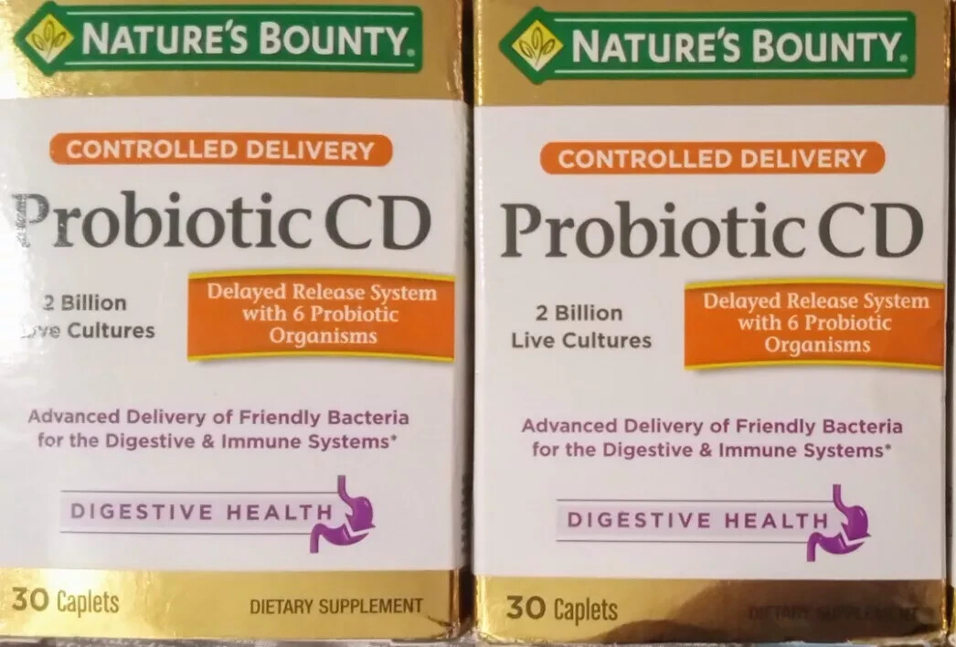 LOT (2) NATURE’S BOUNTY PROBIOTIC CD CONTROLLED DELIVERY 30 CAPLETS