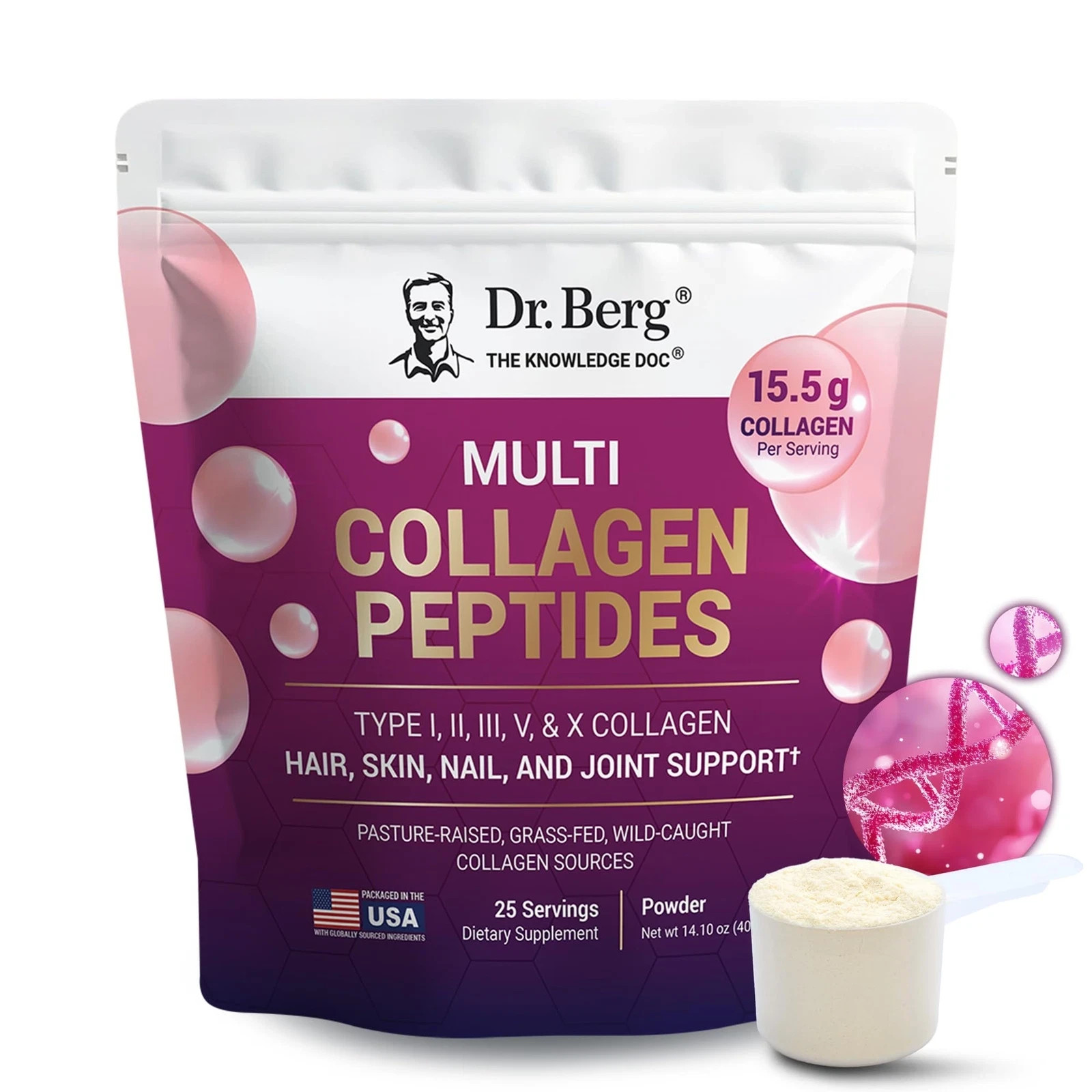 Dr. Berg Multi Collagen Peptides Powder Types I II III V X 25 Servings
