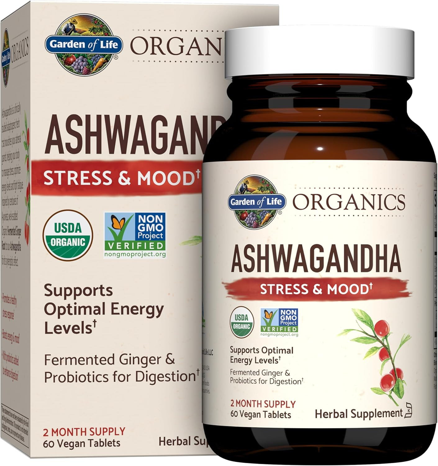 Organic Ashwagandha Supplement with Probiotics & Ginger – Stress, Mood & Energy