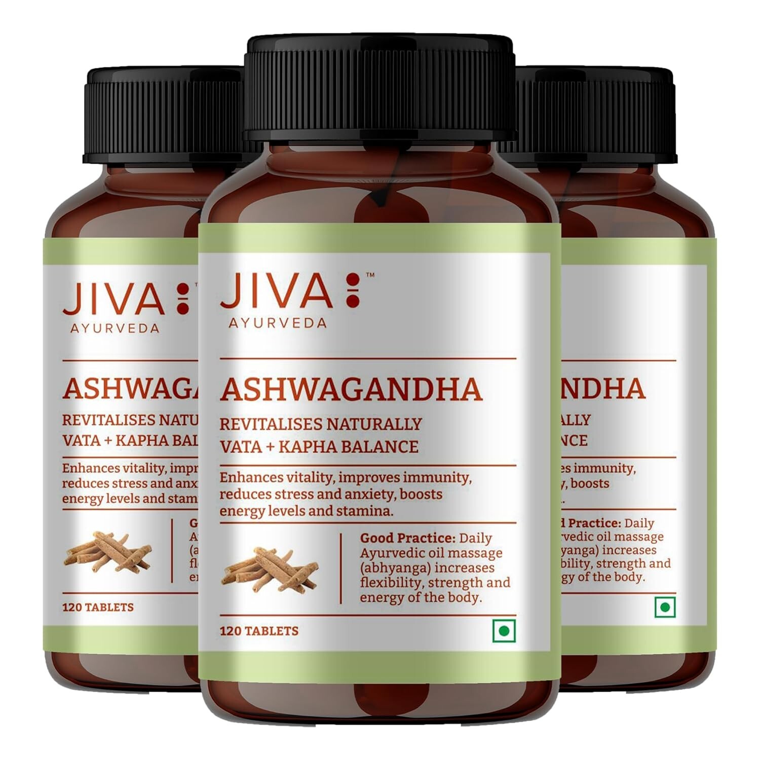3 x Jiva Ayurveda ASHWAGANDHA Tablets (120tab) Herbal Revitalises Naturally