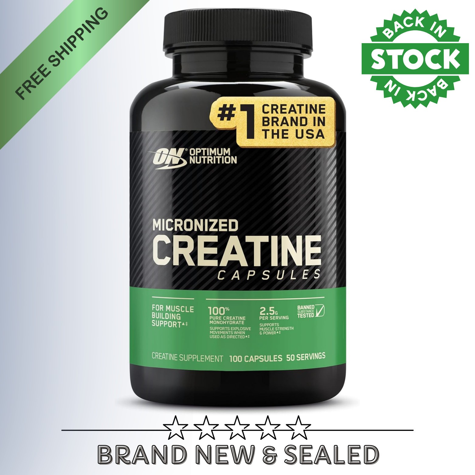 Optimum Nutrition Micronized Creatine Capsules 2.5g100 Count Muscle Building NEW