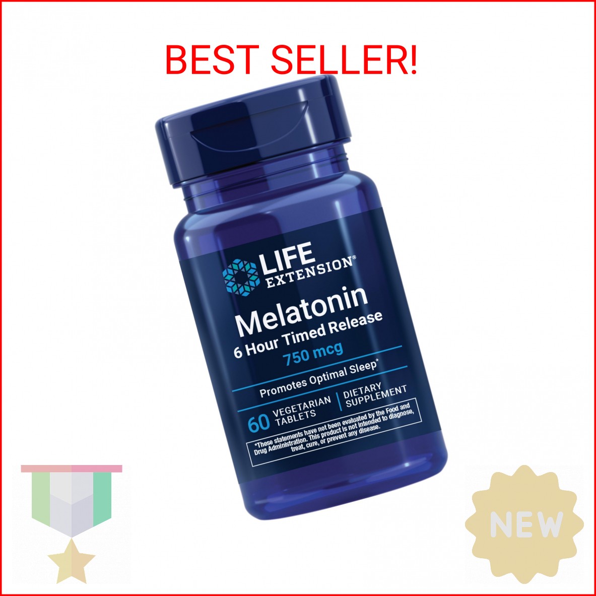 Life Extension Melatonin 6 Hour Timed Release, 750 mcg, Extended-Release Formula