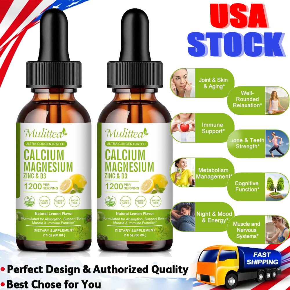 Calcium Citrate Magnesium Zinc Liquid w/ Vitamin D3 High Absorption Plant