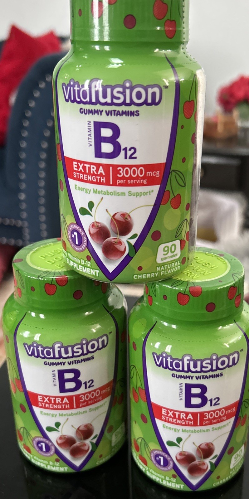 3pc Vitafusion Vitamin B12 Extra Strength 3000mcg 90ct ea Cherry (Exp 5/26) E3C