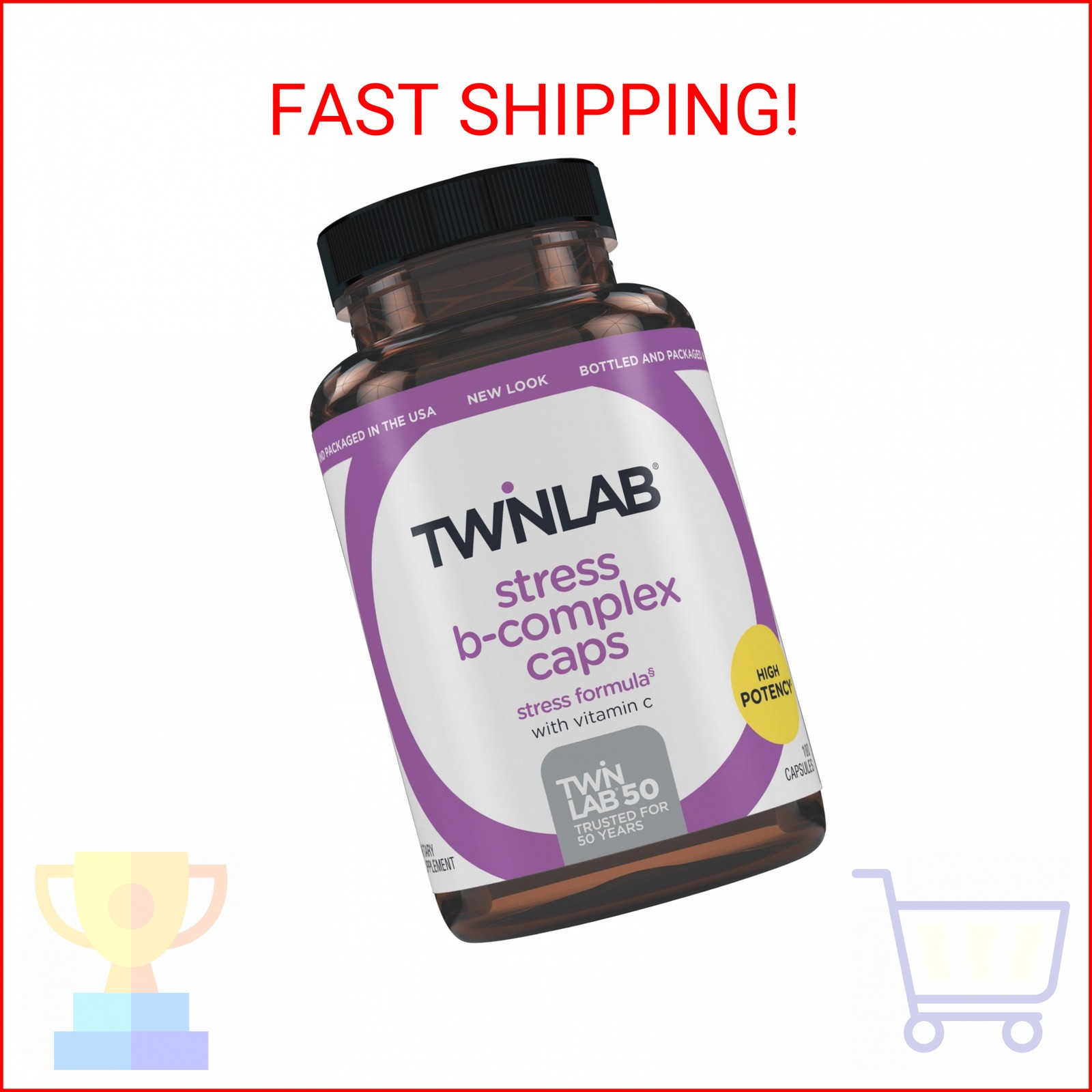Twinlab Stress B-Complex Caps – Energy Support Supplement with Vitamin B12 and B