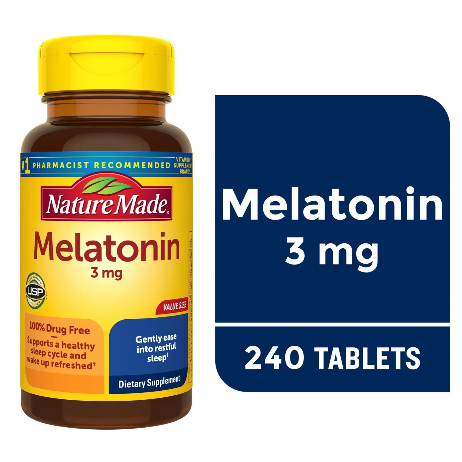 Nature Made Melatonin 3 mg Tablets, 100% Drug Free Sleep Aid for Adults, 240 Ct