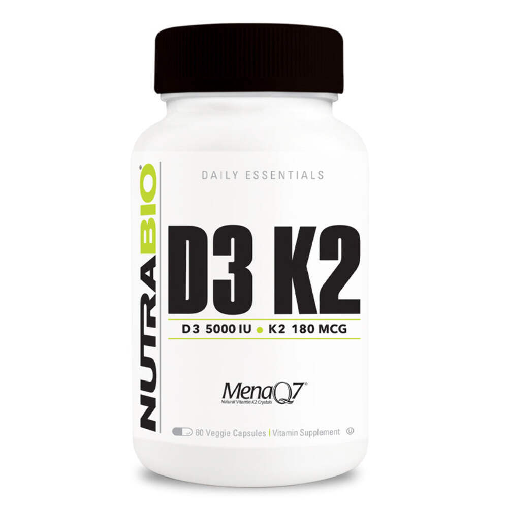 NutraBio – D3+K2 – 60 Veggie Capsules