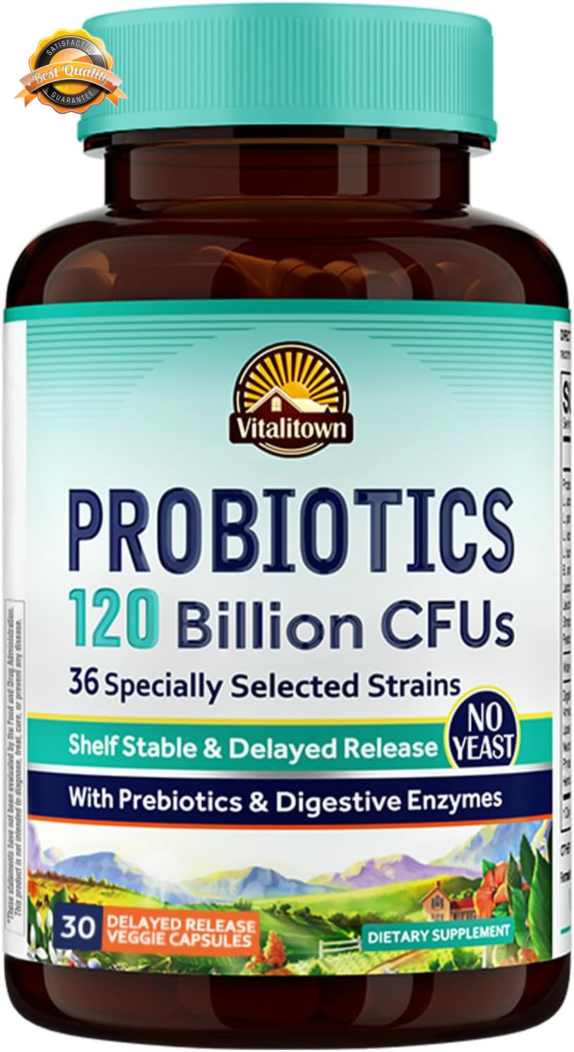 Probiotics 120 Billion CFU 36 Strains Prebiotics Enzymes 30 Veg Caps