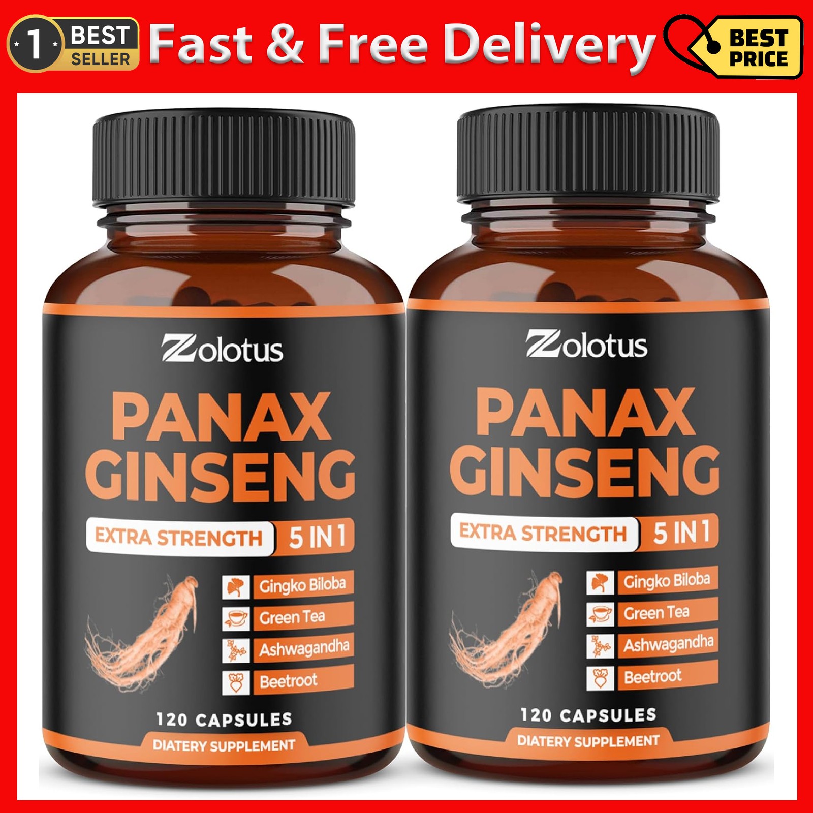 Korean Red Panax Ginseng w/ Ginkgo Biloba 2800mg Highest Potency Total 240 CAPS