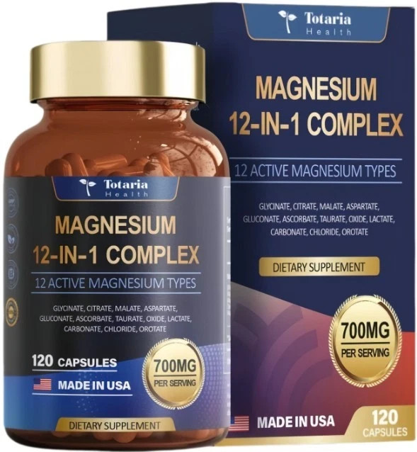 1 PACK Magnesium 12 in 1 Complex 700mg -Dietary Supplement 120 capsules