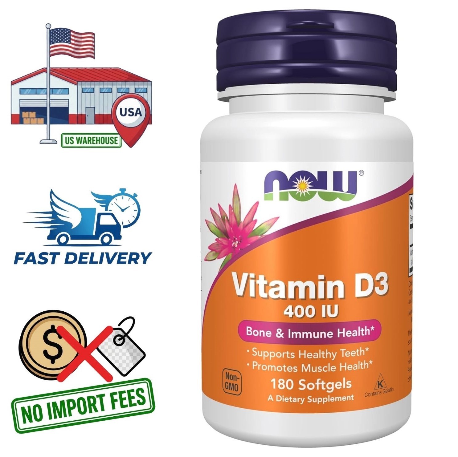 Vitamina D3 400 UI 180 Cápsulas Blandas | 10 mcg de Colecalciferol | 6 MESES