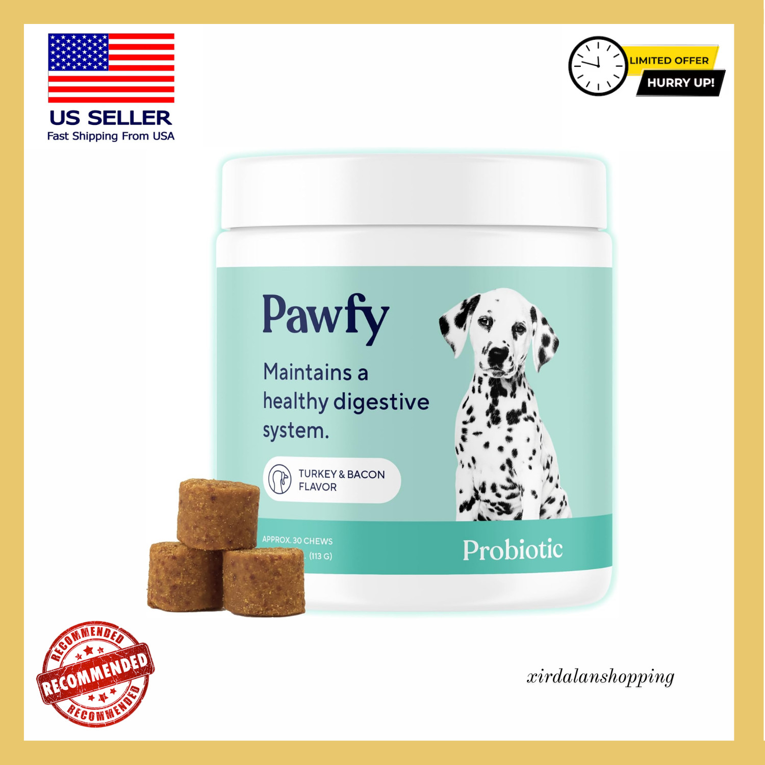 Pawfy Probiotics for Dogs – Digestive, Gut & Skin Health Support (30 Chews)