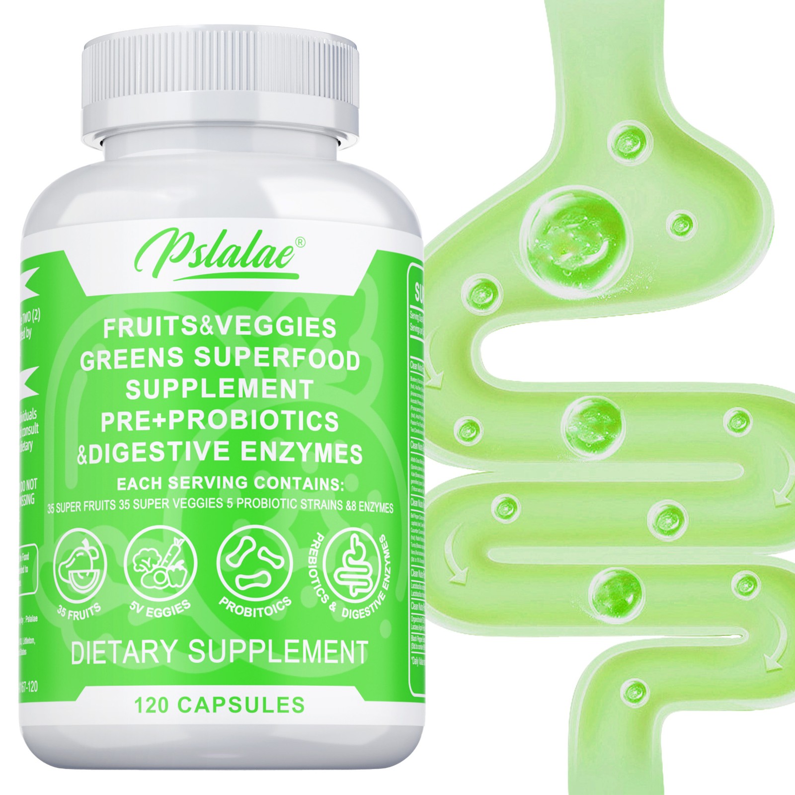 Fruits & Veggies Greens Superfood – Probiotics, Prebiotics, Enzymes, Gut Health