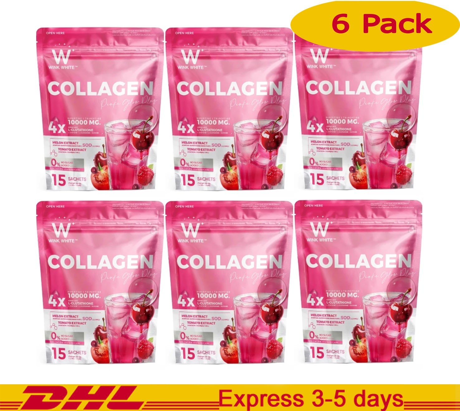 WINK WHITE Collagen Pink Glow 6X Nourish Brighten Skin Soft Skin 15 Sachets