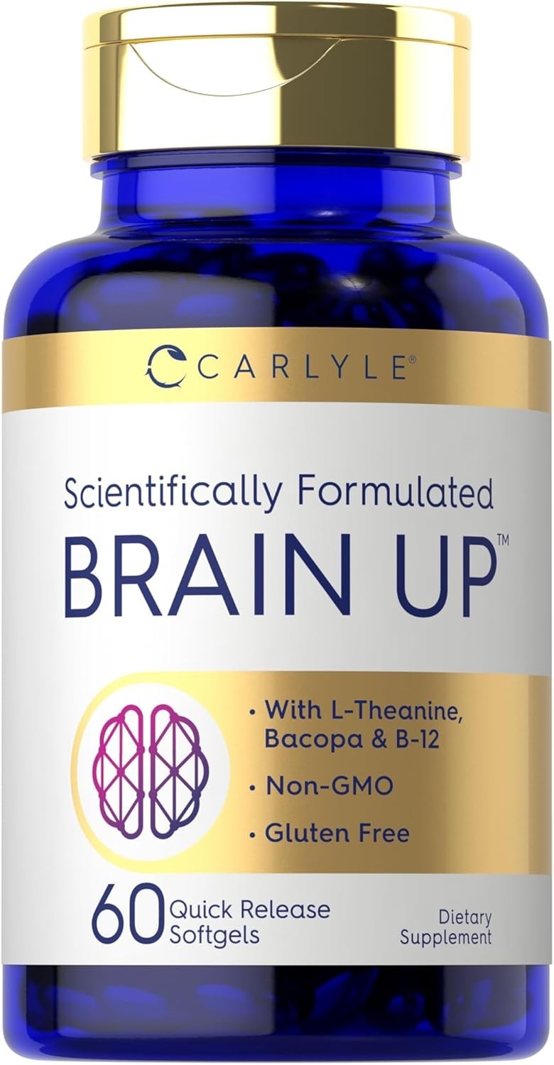 Brain up Supplement | 60 Softgels | with L-Theanine, Bacopa & B-12 | Non-Gmo, Gl