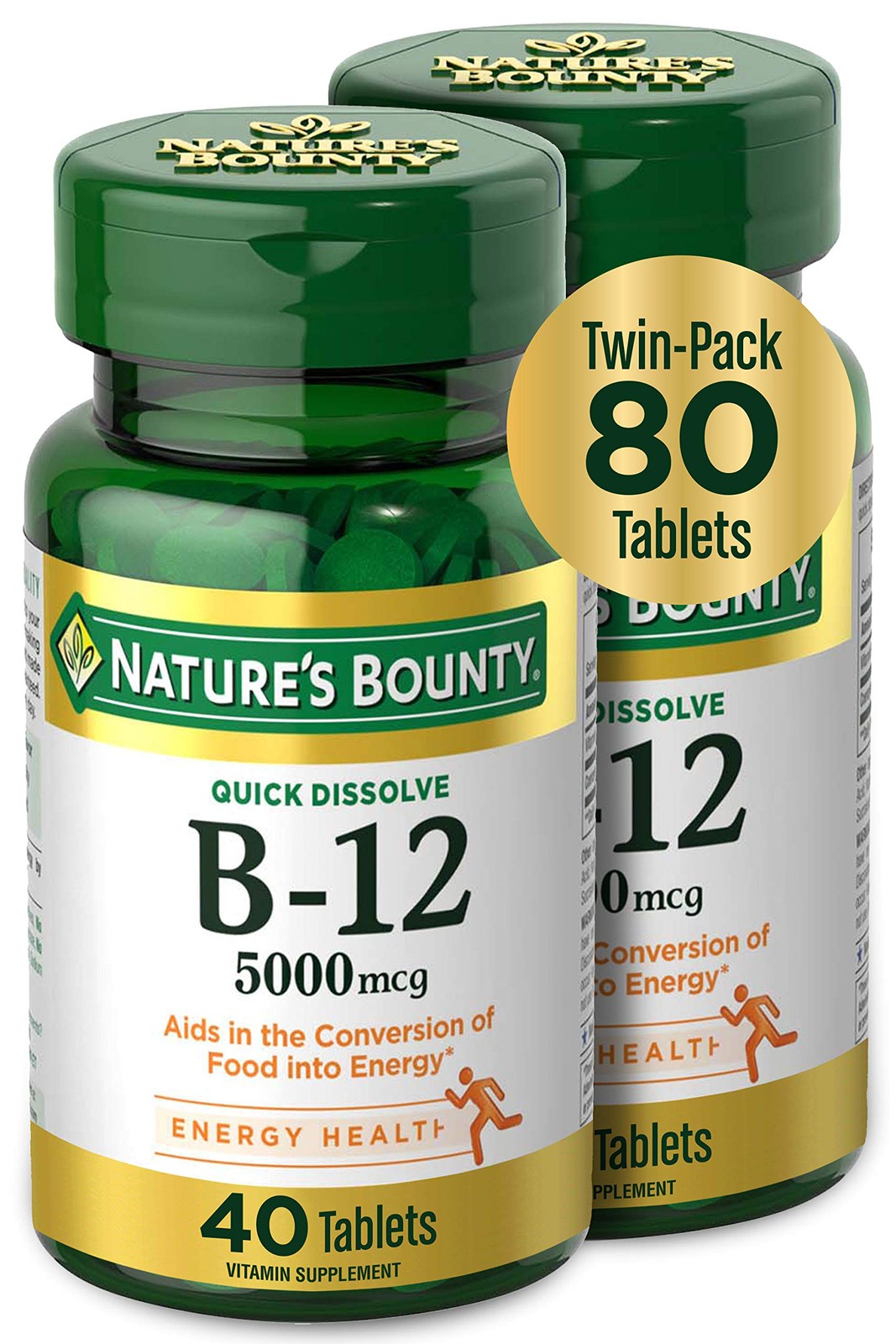 Vitamin B12 by Nature’s Bounty, Quick Dissolve 40 Count (Pack of 2)