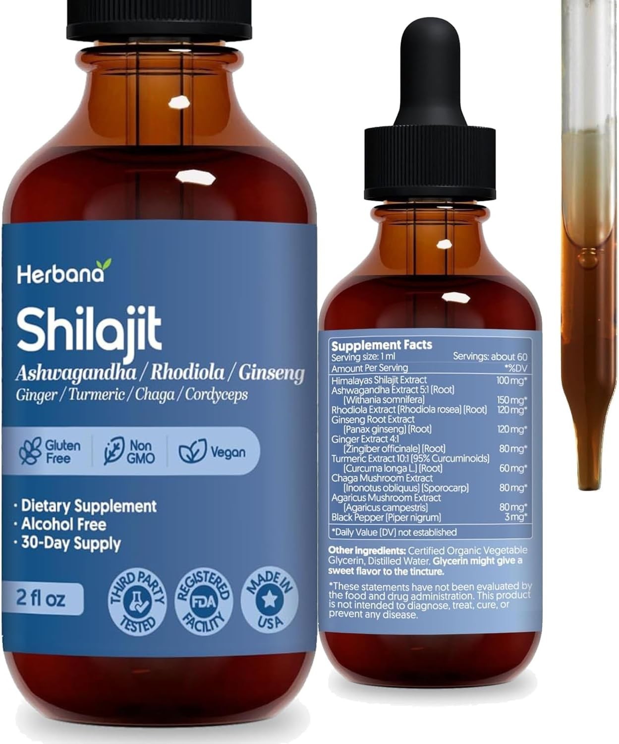 Herbana Shilajit Dietary Supplement with Ashwagandha, Rhodiola, Ginseng, Ging…