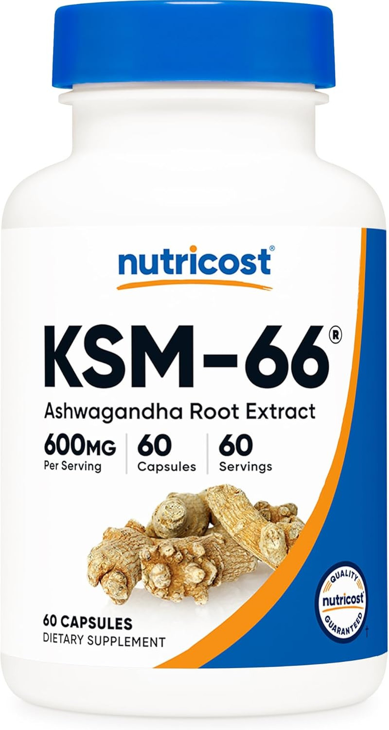 KSM-66 Ashwagandha 600mg 60 Veggie Caps Full-Spectrum Root Extract with BioPerin