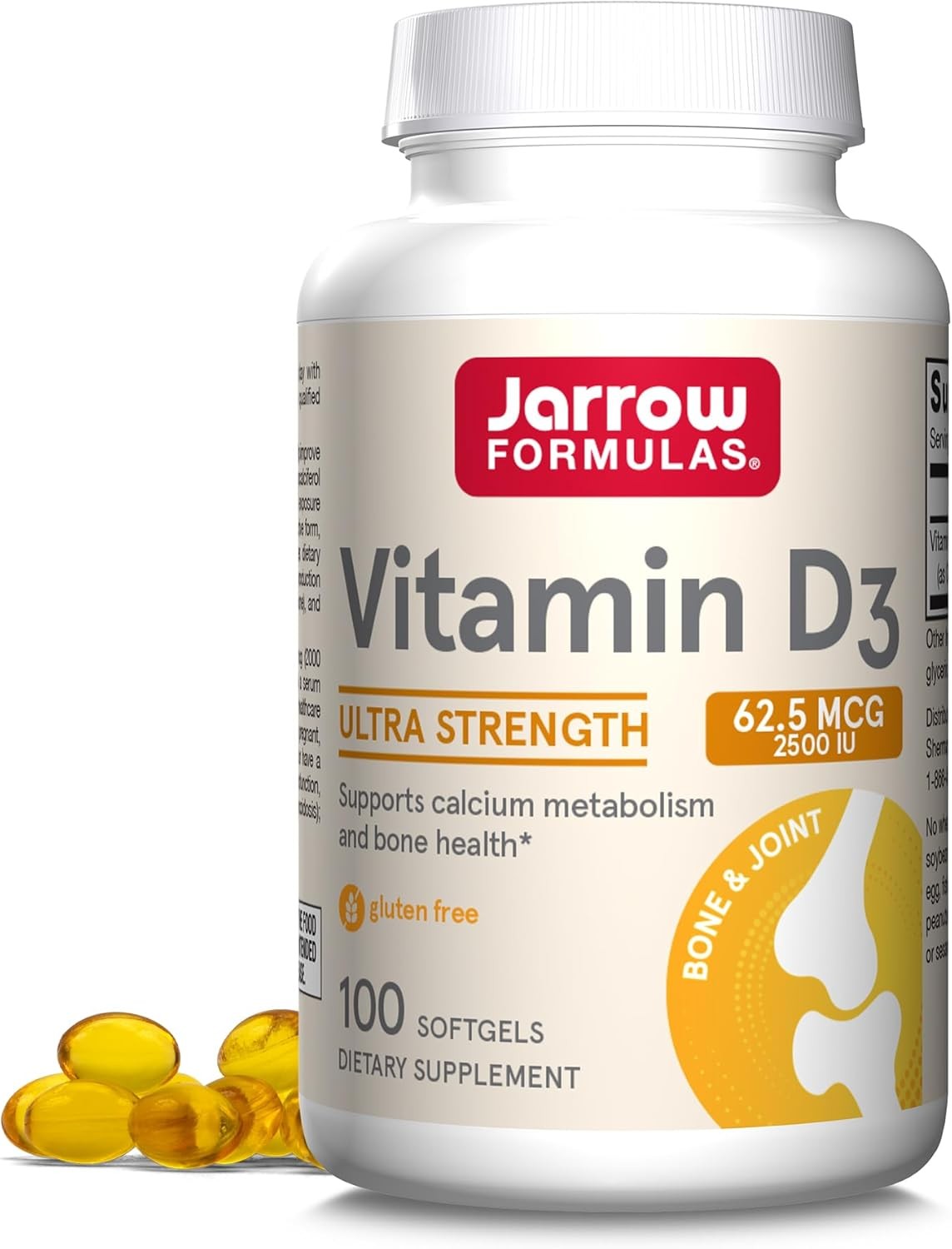 Jarrow Formulas Vitamin D3 62.5 mcg (2,500 IU) – 100 Servings (Softgels) – Bone