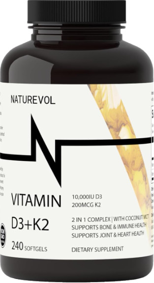 Vitamin D3 10000 Iu with K2 200 Mcg, 240 Coconut Oil Softgels | Vita