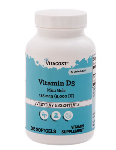 Vitacost Vitamin D3 Mini Gels 125 mcg (5000 IU) 365 Softgels
