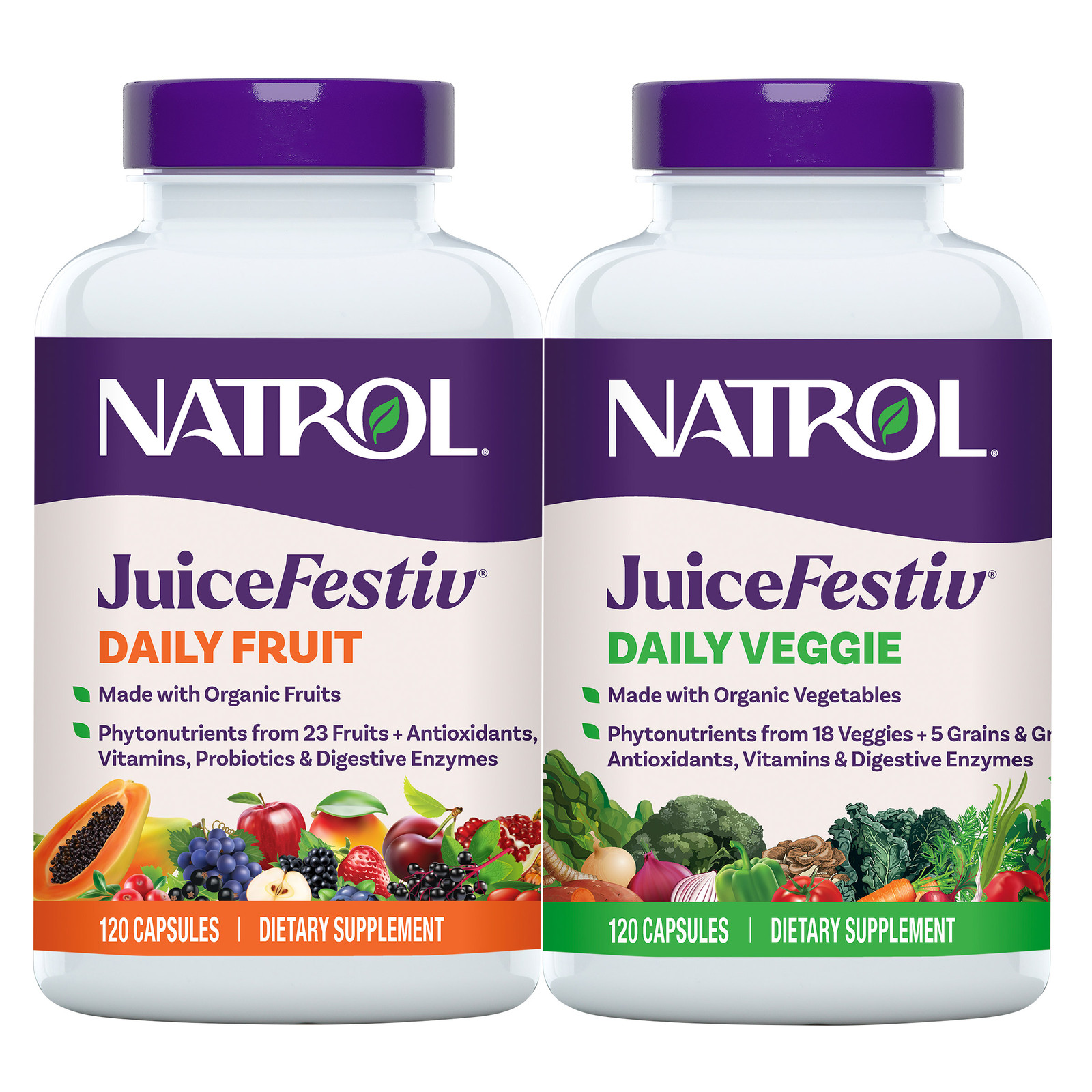Natrol Juicefestiv Daily Fruit & Veggie, Certified Organic, 240 Capsules
