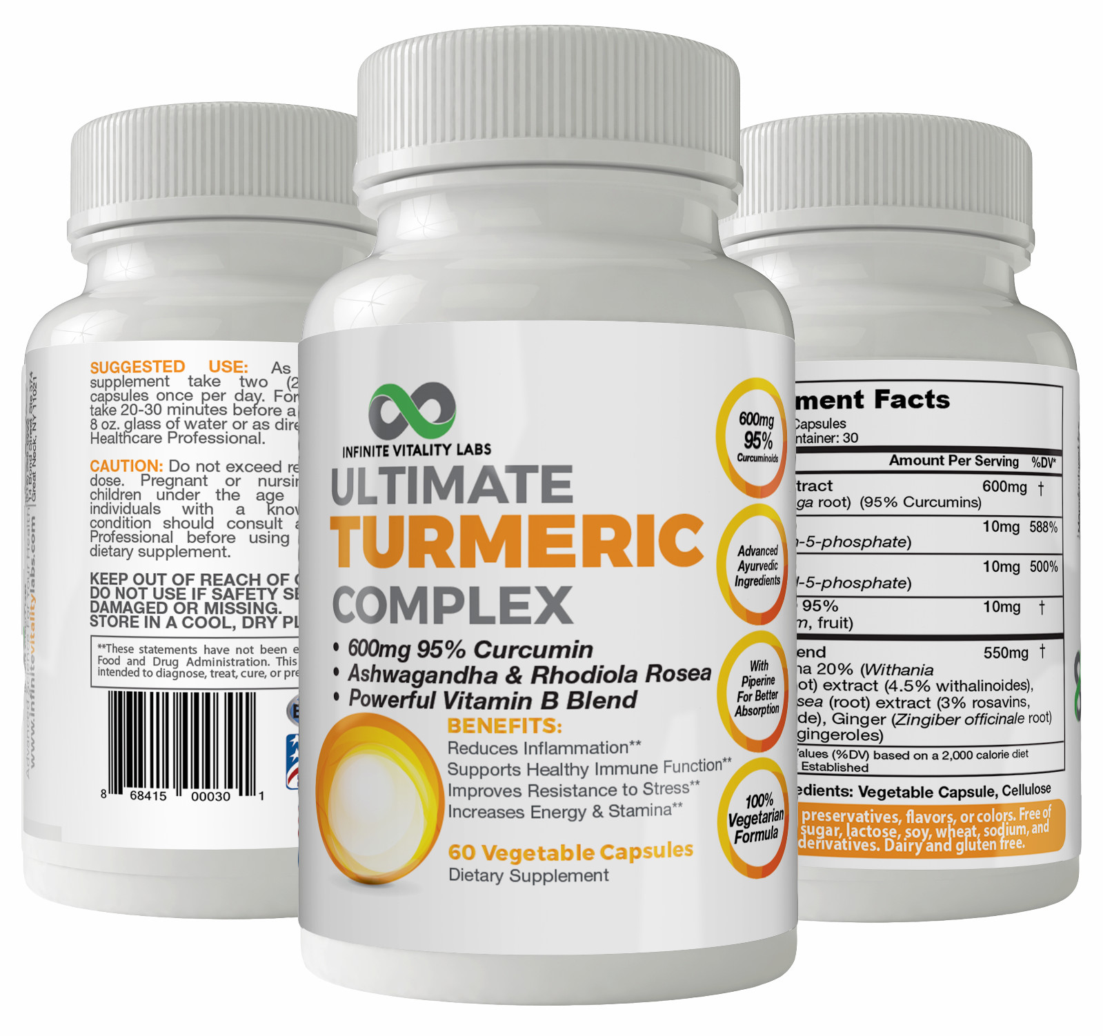 Turmeric Pure 95% Extract w/ Rhodiola Rosea, Ashwagandha & Ginger