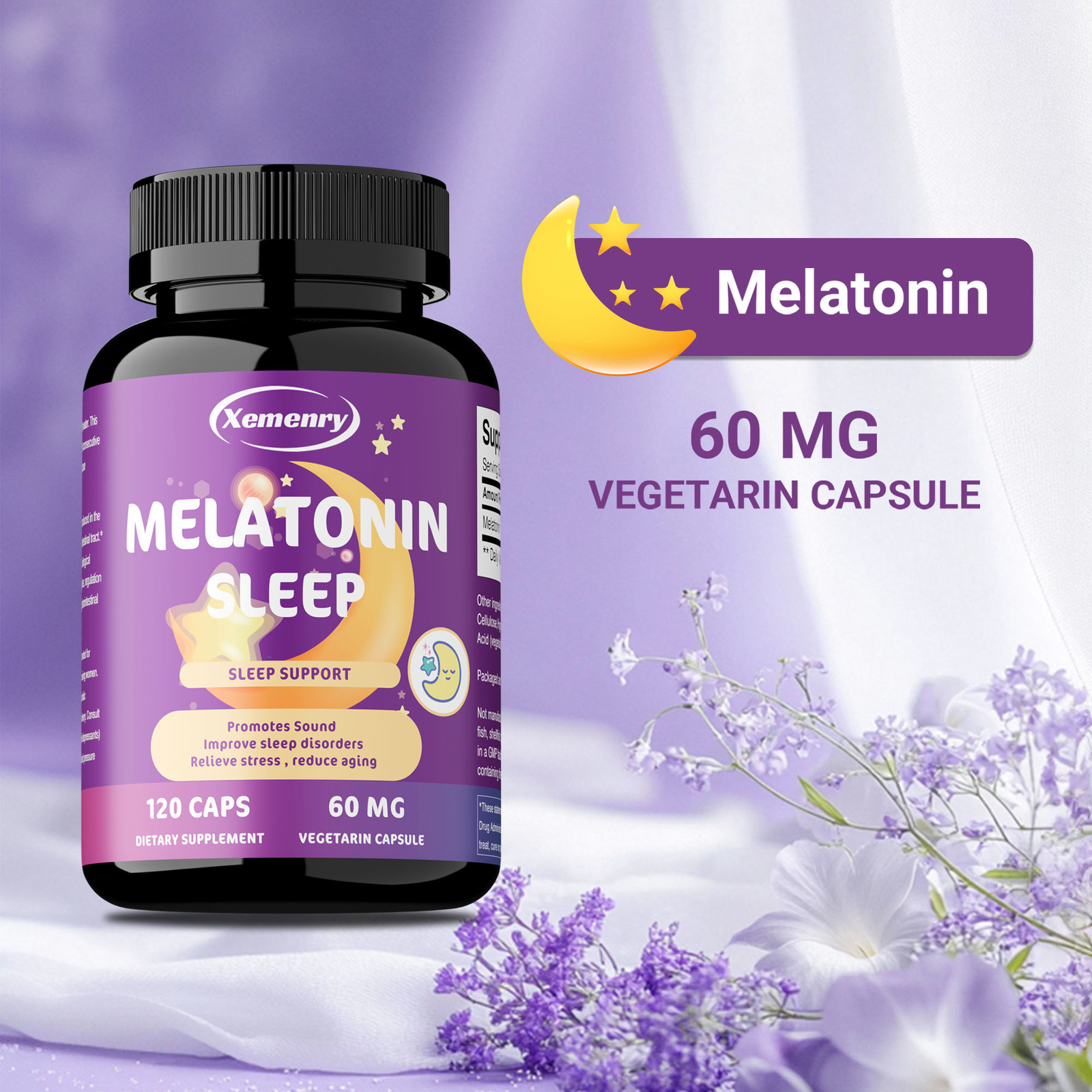 Melatonin Sleep 60mg – Night Sleep Aid, Fall Asleep Faster,Improve Sleep Quality
