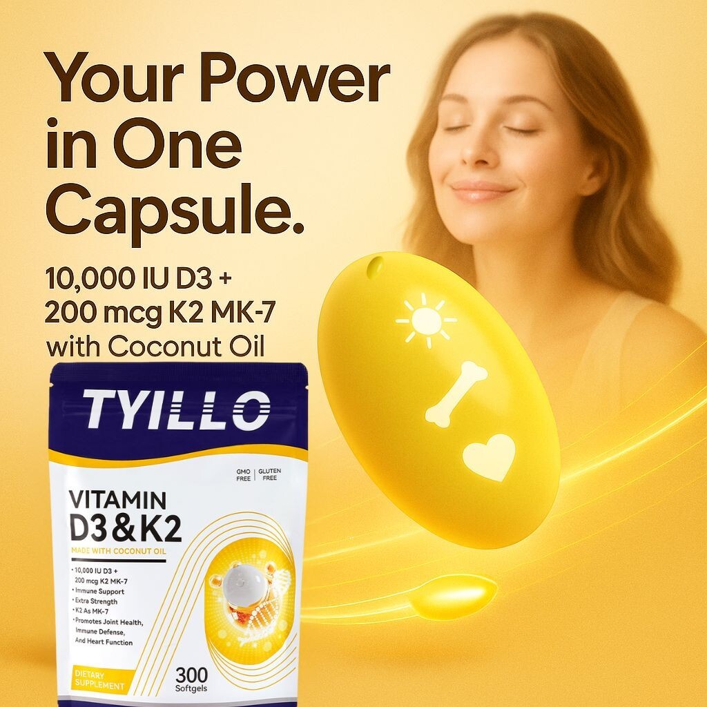 Vitamin D3 10000 IU + K2 200 mcg – 300 Softgels with Coconut Oil- Immune Support