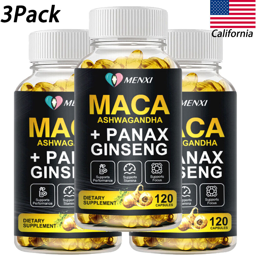 MACA ASHWAGANDHA+ PANAX GINSENG Capsules Testosterone Booster Stamina and Energy