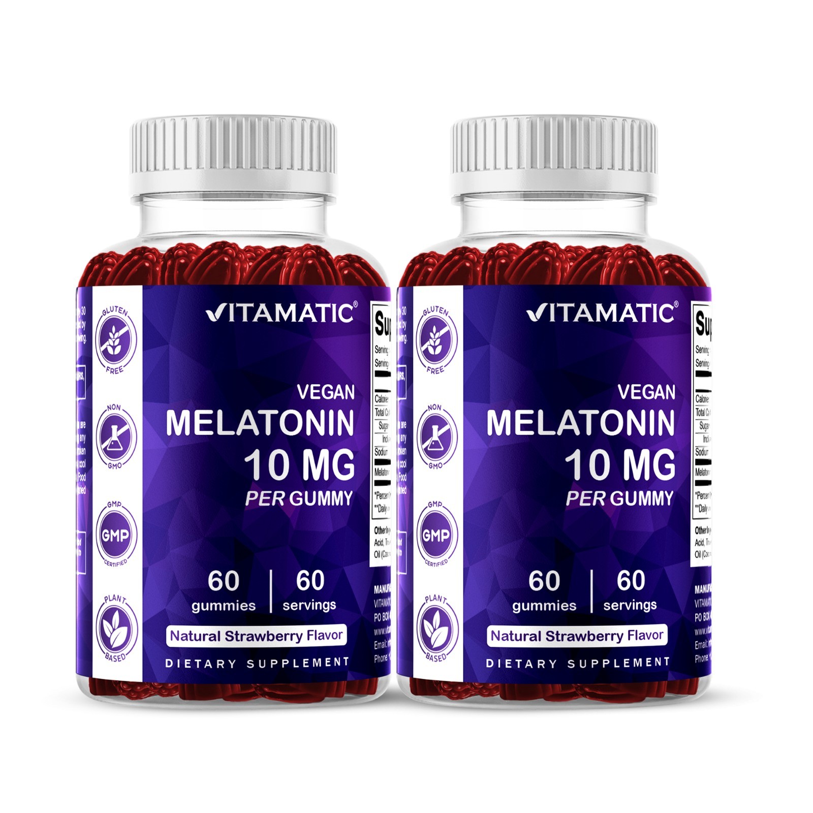 2 Pack – Vitamatic Melatonin 10mg per gummy Vegetarian Gummies
