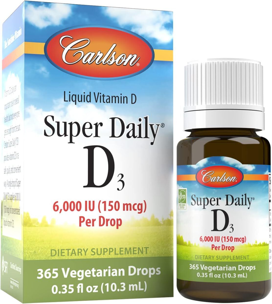 Carlson – Super Daily D3, 6000 IU (150 mcg) per Drop, Unflavored, 365 Vegetarian