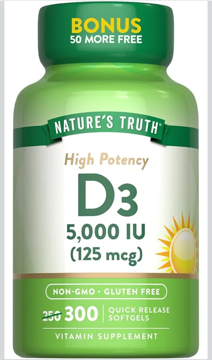 Nature’s Truth Vitamin D3 5000 IU (125 MCG) 300 Quick Release Softgels Non GMO!!
